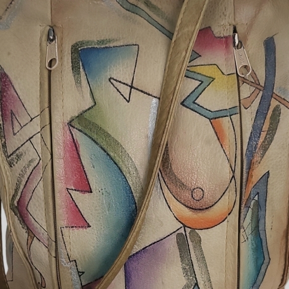 Vintage SAM SAM Tan Hand Painted Southwestern Vibe Genuine Leather Bag - Picture 11 of 14